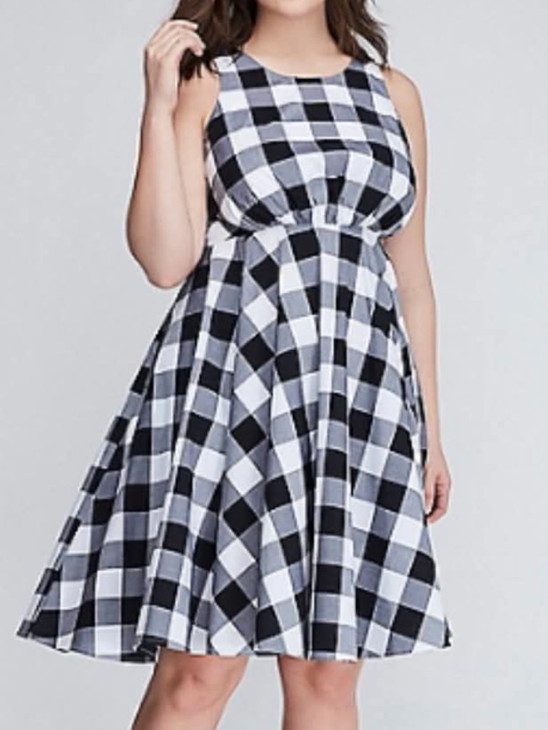 Lane Bryant Fit And Flare Dress Classic Black And White Gingham Pattern